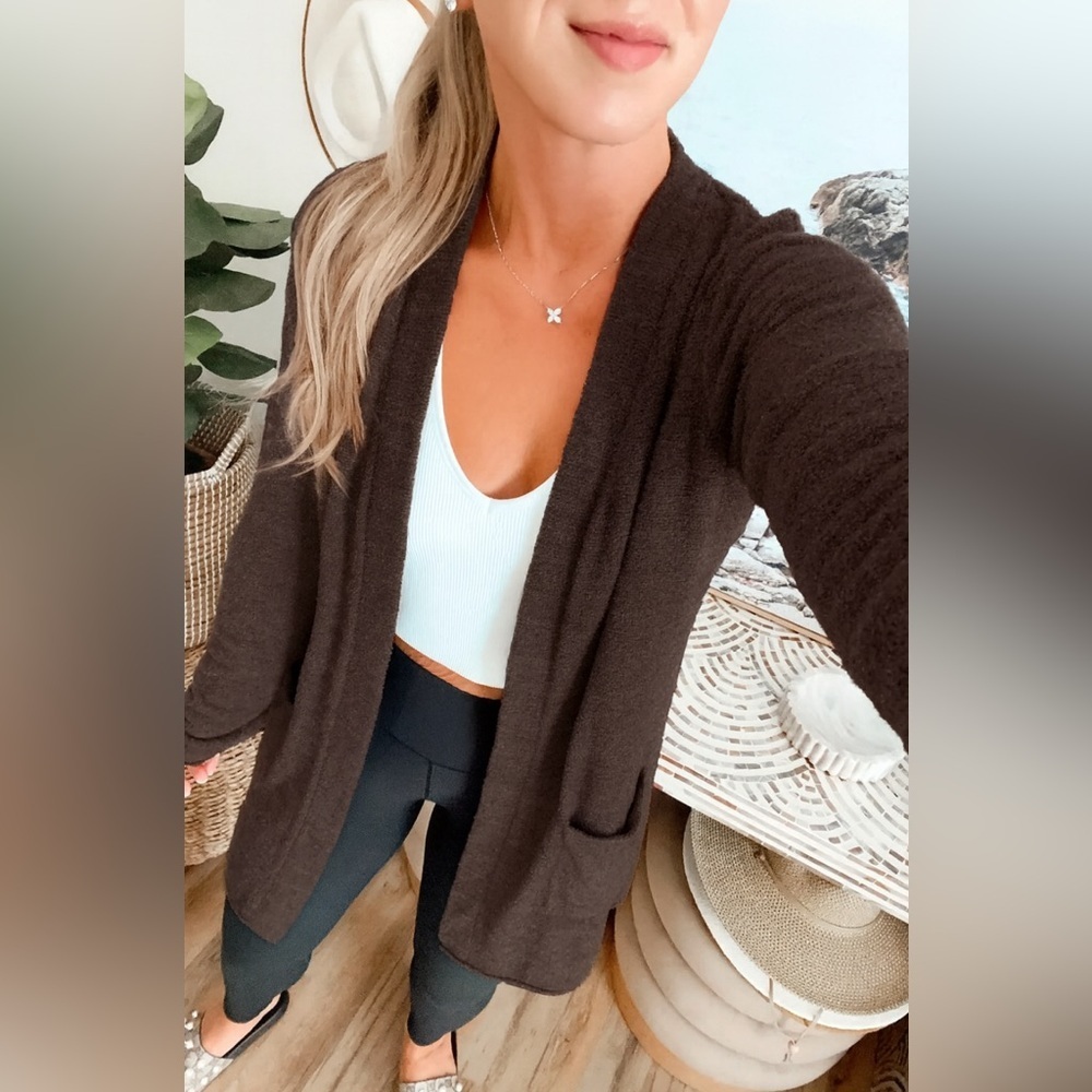 Barefoot Dreams Cozy Chic Lite Long Cardigan Jacket Comfortable in Brown
